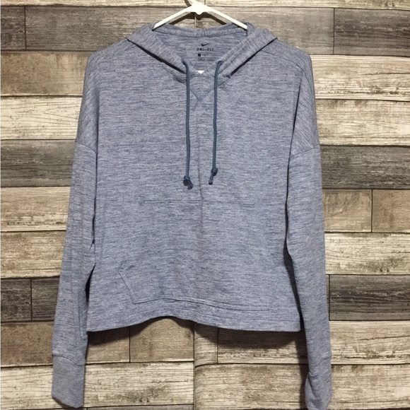 Nike Dri Fit Performance Hoodie Women’s L Blue Pullover Crop Relaxed - Picture 4 of 9